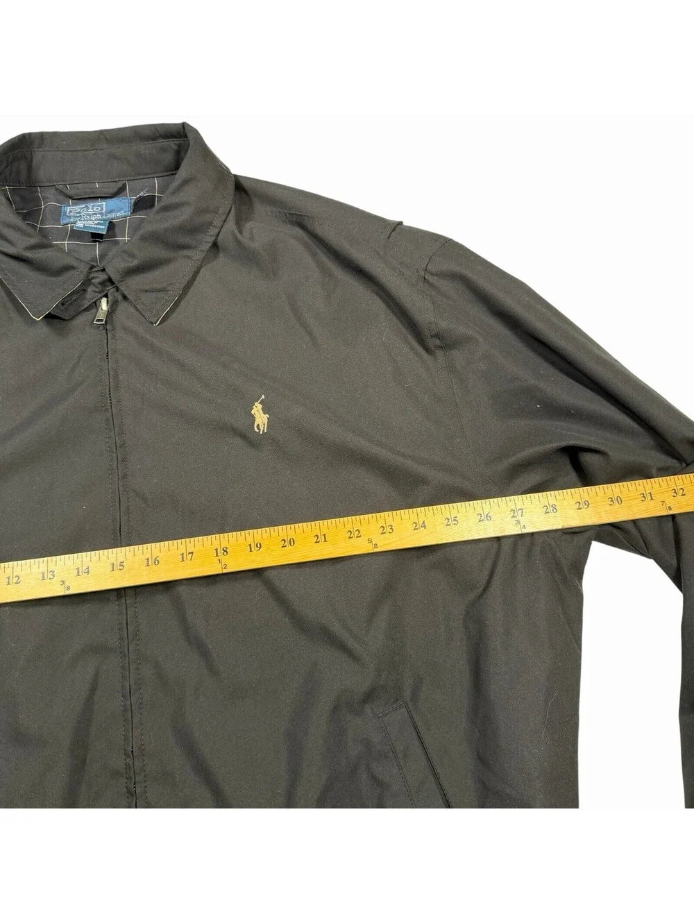 Polo by Ralph Lauren Men's Black Windbreaker Jacket with Plaid Lining, Size XXL